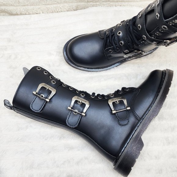 Goth Combat Biker Boots Black Matte Lightning Bolt Tread Bolt 330 - Picture 10 of 14